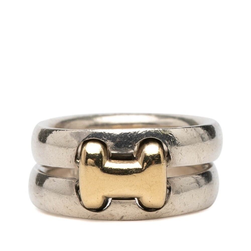 Hermes History Ring Sterling Silver 925 18K Yellow Gold Combination